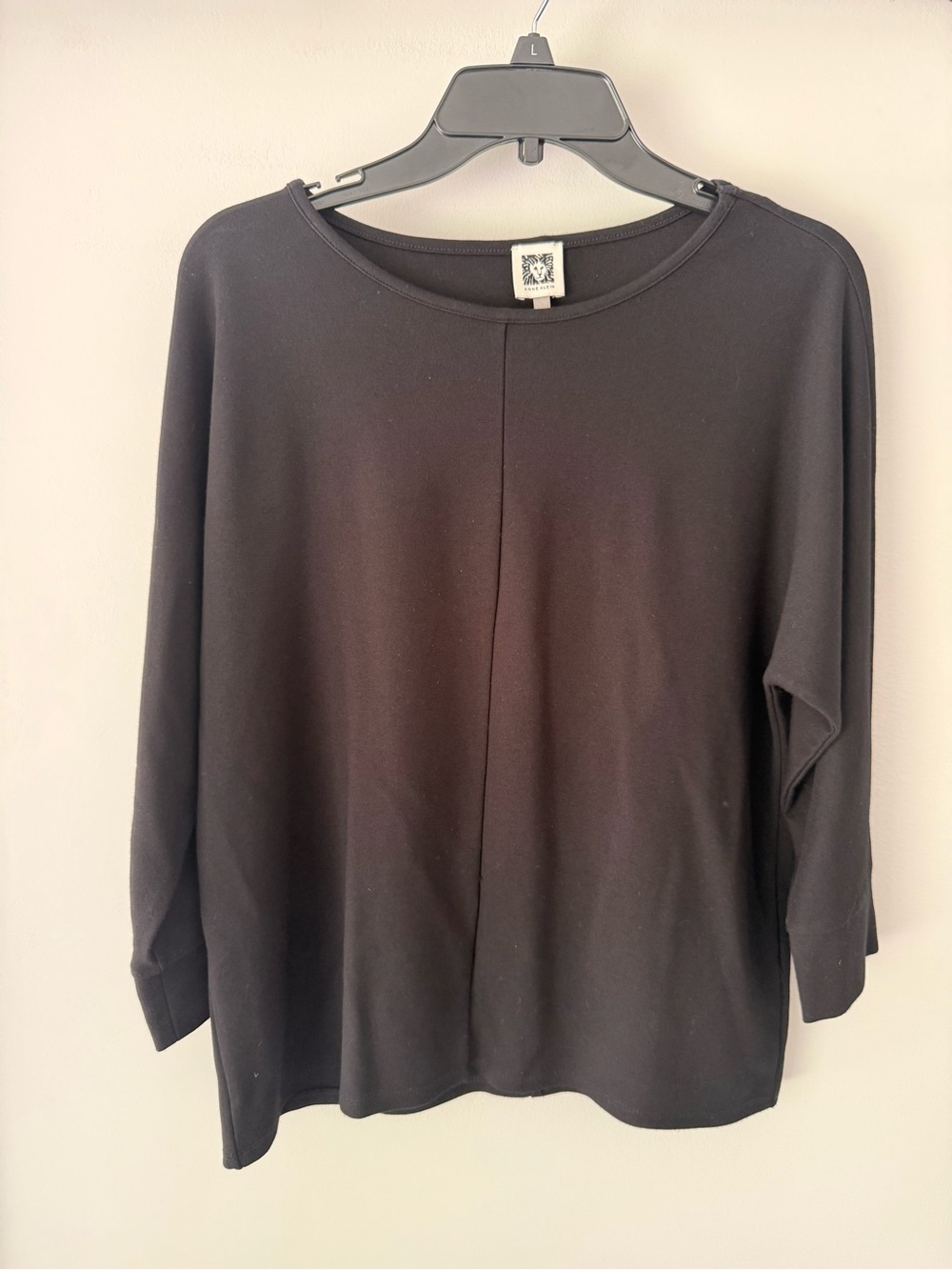 Anne Klein Black Boatneck Long Sleeve Top